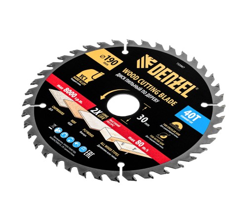 Пильный диск по дереву с гвоздями, ф190 х 30 мм, 40 зубов Denzel