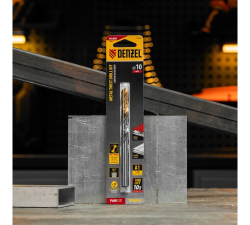 Сверло спиральное по металлу 10 x 133 мм, Р6М5, Golden Tip  Denzel