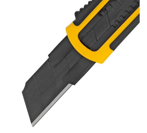 Нож, 25 мм, сменное лезвие, SK4, корпус из ABS + TPR, торцевой зажим Denzel