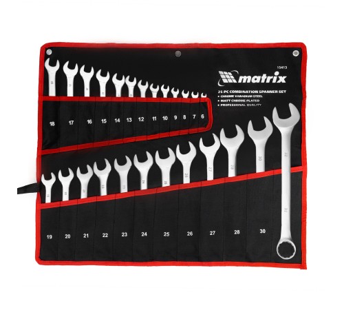 Набор ключей комбинированных, 6-32 мм, 25 шт, CrV, матовый хром Matrix