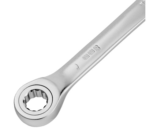 Ключ комбинированный трещоточный, 8 мм, CrV, матовый хром Denzel