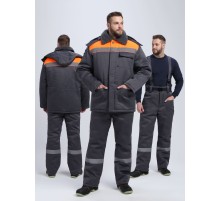 Костюм зимний Труженик-Ультра-1 СОП (тк.Смесовая,210) брюки, т.серый/оранжевый