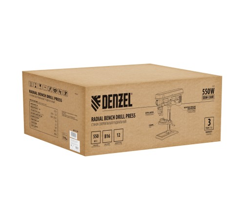 Станок сверлильный радиальный DDM-550R, 550 Вт, 16 мм, 12 ск., настольный Denzel