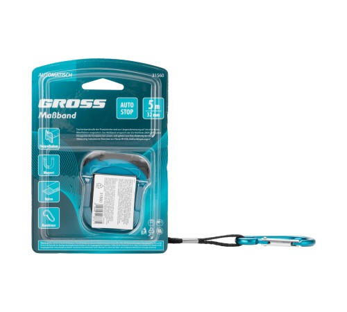 Рулетка "Automatisch", 5 м х 32 мм, нейлон, магнит, двустор. разметка, антиизлом, автоcтоп Gross