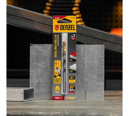 Сверло спиральное по металлу 7,0 x 109мм, Р6М5, Golden Tip, многогранная заточка Denzel