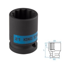 Головка торцевая ударная двенадцатигранная 1/2", 21 мм KING TONY 453021M