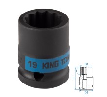 Головка торцевая ударная двенадцатигранная 1/2", 19 мм KING TONY 453019M