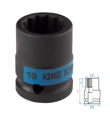 Головка торцевая ударная двенадцатигранная 1/2", 19 мм KING TONY 453019M
