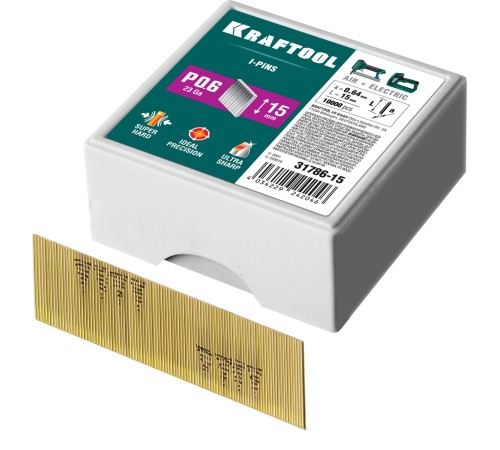 KRAFTOOL P0.6, 15 мм, 10000 шт, шпильки(гвозди) для пневматического нейлера 31786-15 KRAFTOOL P0.6, 15 мм, 10000 шт, шпильки(гвозди) для пневматического нейлера 31786-15