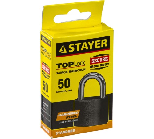 STAYER 50х42х22 мм, металлический корпус, закаленная дужка, замок навесной TOPLock 37160-50 STAYER 50х42х22 мм, металлический корпус, закаленная дужка, замок навесной TOPLock 37160-50