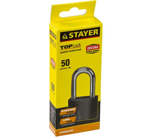 STAYER 50х42х22 мм, металлический корпус, закаленная удлиненная дужка, замок навесной TOPLock 37160-50-1 STAYER 50х42х22 мм, металлический корпус, закаленная удлиненная дужка, замок навесной TOPLock 37160-50-1