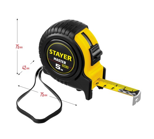 STAYER 5 м х 19 мм, ударостойкий, обрезиненный корпус, рулетка 34025-05_z01 STAYER 5 м х 19 мм, ударостойкий, обрезиненный корпус, рулетка 34025-05_z01