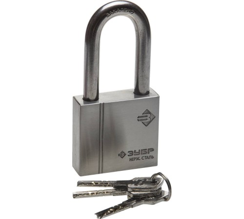 ЗУБР 60 мм, замок навесной, нержавеющая сталь, удлиненная закаленная дужка 37290-60-1