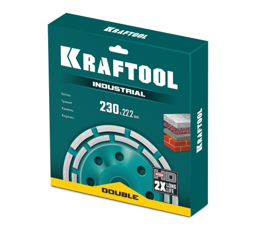 KRAFTOOL Double d 230 мм, двухрядная алмазная чашка, INDUSTRIAL (33369-230) KRAFTOOL Double d 230 мм, двухрядная алмазная чашка, INDUSTRIAL (33369-230)