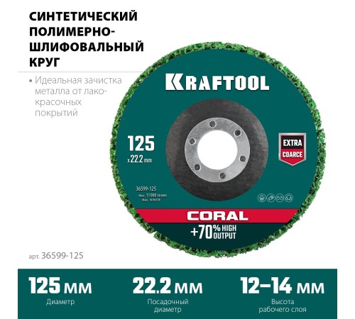 KRAFTOOL 125 х 22.2 мм, круг полимерно-шлифовальный синтетический абразивный (36599-125) KRAFTOOL 125 х 22.2 мм, круг полимерно-шлифовальный синтетический абразивный (36599-125)