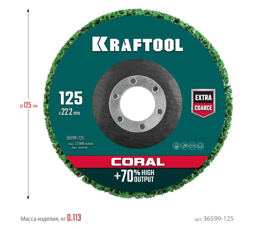 KRAFTOOL 125 х 22.2 мм, круг полимерно-шлифовальный синтетический абразивный (36599-125) KRAFTOOL 125 х 22.2 мм, круг полимерно-шлифовальный синтетический абразивный (36599-125)