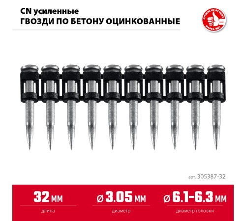 ЗУБР CN усиленные 32 х 3.05 мм, гвозди по бетону оцинкованные, 1000 шт (305387-32) ЗУБР CN усиленные 32 х 3.05 мм, гвозди по бетону оцинкованные, 1000 шт (305387-32)