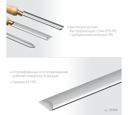 KRAFTOOL Grand-6 6 предм., набор токарных резцов по дереву (18368) KRAFTOOL Grand-6 6 предм., набор токарных резцов по дереву (18368)