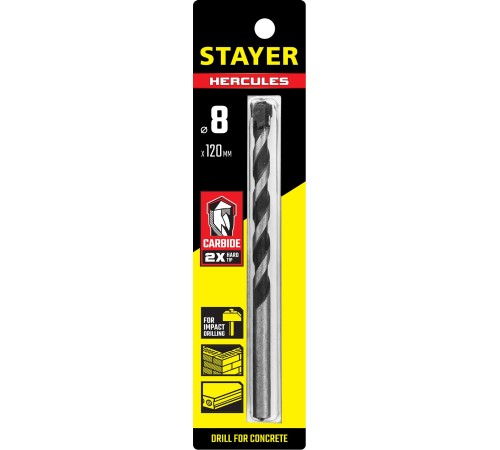 STAYER 8 x 120 мм, сверло по бетону HERCULES 2915-120-08_z01 PROFESSIONAL STAYER 8 x 120 мм, сверло по бетону HERCULES 2915-120-08_z01 PROFESSIONAL