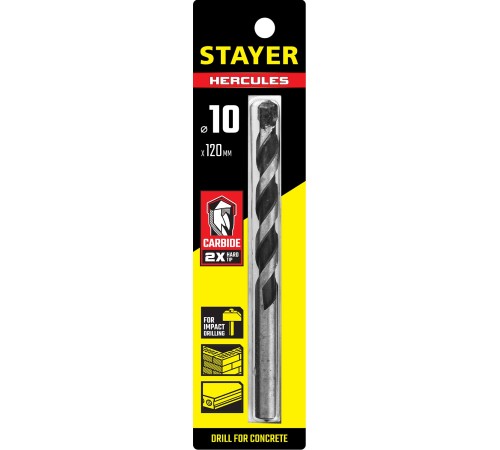STAYER 10 x 120 мм, сверло по бетону HERCULES 2915-120-10_z01 PROFESSIONAL STAYER 10 x 120 мм, сверло по бетону HERCULES 2915-120-10_z01 PROFESSIONAL