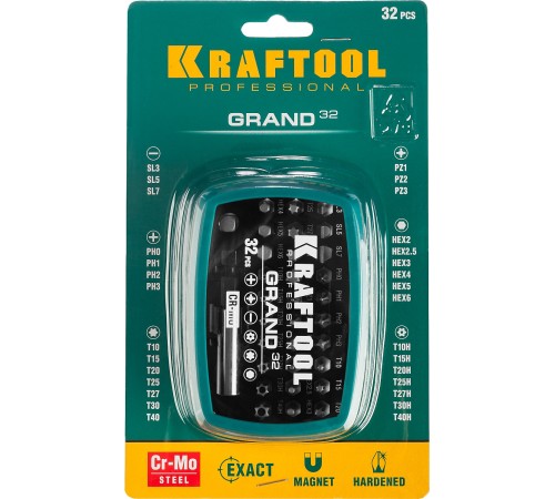 KRAFTOOL 32 шт., CrMo, набор бит с магнитным адаптером 26083-H32