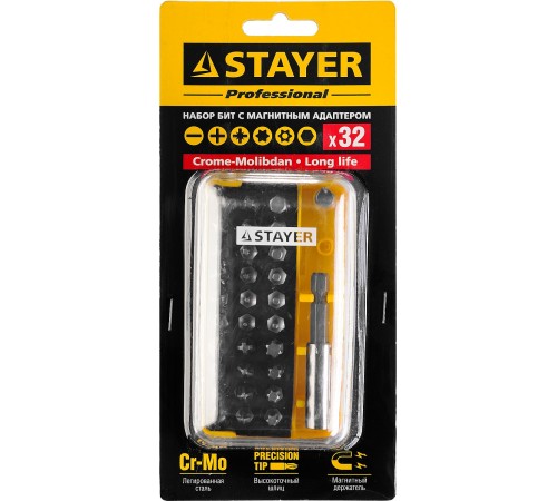 STAYER 32 предмета, в компактном боксе, набор бит 26135-H32