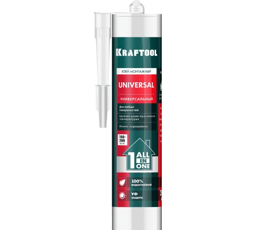 KRAFTOOL 310 мл, белый, универсальный монтажный клей (41341) KRAFTOOL 310 мл, белый, универсальный монтажный клей (41341)
