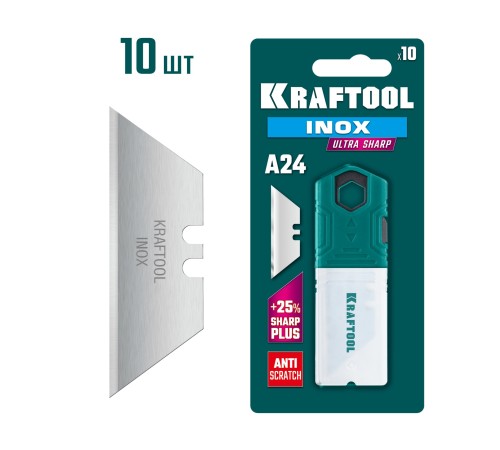 KRAFTOOL INOX-A24, 10 шт, нержавеющие трапециевидные лезвия (09626-S10) KRAFTOOL INOX-A24, 10 шт, нержавеющие трапециевидные лезвия (09626-S10)
