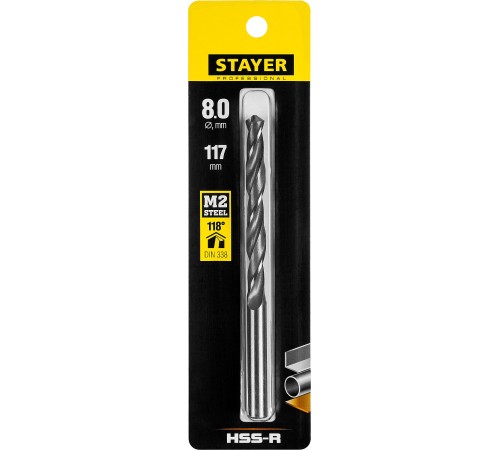STAYER Ø 8 х 117 мм, сверло спиральное по металлу 29602-8 Professional STAYER Ø 8 х 117 мм, сверло спиральное по металлу 29602-8 Professional