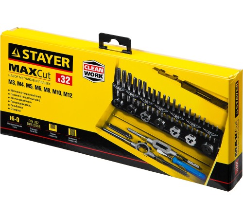 STAYER 32 предмета, легированная сталь, набор метчиков и плашек MaxCut Master STAYER 32 предмета, легированная сталь, набор метчиков и плашек MaxCut Master