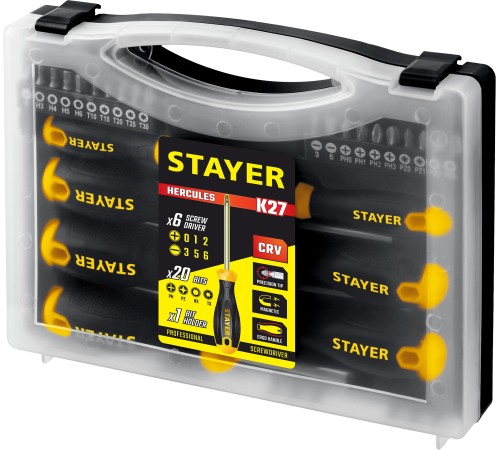 STAYER 27 шт, отвертки с магнитным наконечником 25827 STAYER 27 шт, отвертки с магнитным наконечником 25827