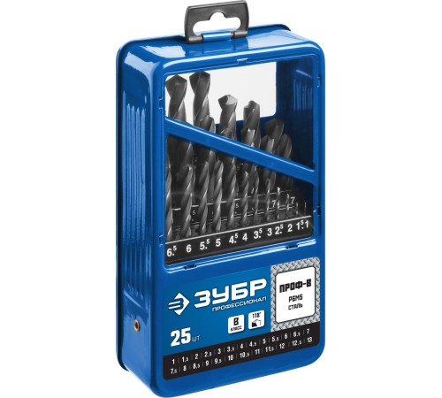 ЗУБР 25 шт. (Ø 1-13 мм), набор сверл по металлу 29621-H25