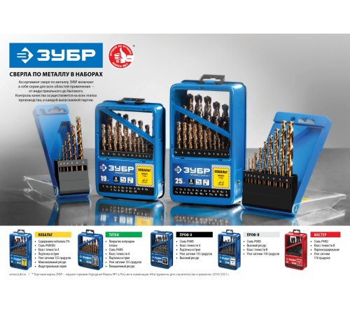 ЗУБР 25 шт. (Ø 1-13 мм), набор сверл по металлу 29621-H25
