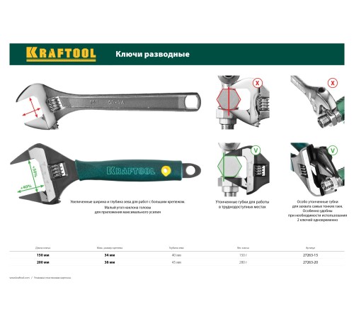 KRAFTOOL 150/34 мм, Cr-V, ключ разводной SlimWide-S 27263-15 KRAFTOOL 150/34 мм, Cr-V, ключ разводной SlimWide-S 27263-15