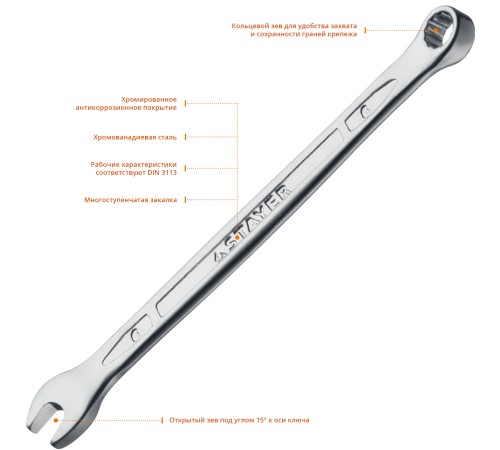 STAYER 6 мм, комбинированный гаечный ключ 27081-06_z01 STAYER 6 мм, комбинированный гаечный ключ 27081-06_z01