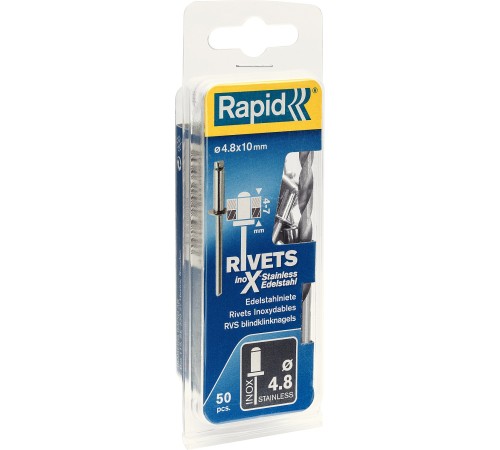 RAPID 4.8 х 10 мм, 50 шт, нержавеющая заклепка (5000396) RAPID 4.8 х 10 мм, 50 шт, нержавеющая заклепка (5000396)