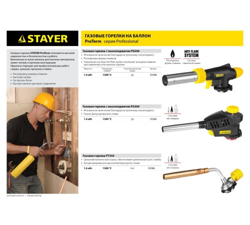 STAYER 1300°C, пьезоподжиг, газовая горелка Proterm 55582 STAYER 1300°C, пьезоподжиг, газовая горелка Proterm 55582
