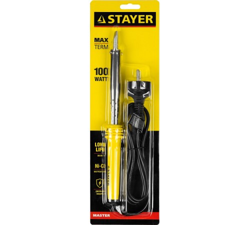 STAYER 100 Вт, 220 В, клин, пластиковая рукоятка, электропаяльник Maxterm 55305-100 Master STAYER 100 Вт, 220 В, клин, пластиковая рукоятка, электропаяльник Maxterm 55305-100 Master