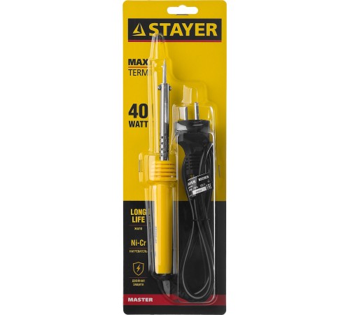 STAYER 40 Вт, конус, пластиковая рукоятка, электропаяльник Maxterm 55305-40 Master STAYER 40 Вт, конус, пластиковая рукоятка, электропаяльник Maxterm 55305-40 Master