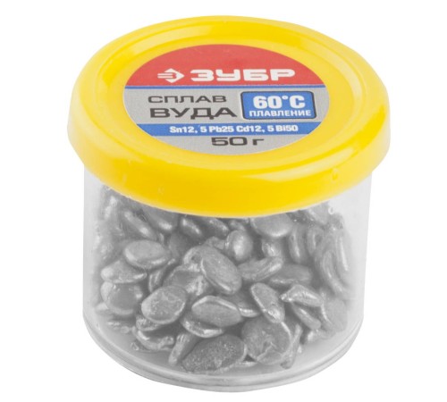 ЗУБР 50 г, Sn12,5Pb25Cd12,5Bi50, сплав легкоплавкий в гранулах ВУДА 55458-050 ЗУБР 50 г, Sn12,5Pb25Cd12,5Bi50, сплав легкоплавкий в гранулах ВУДА 55458-050