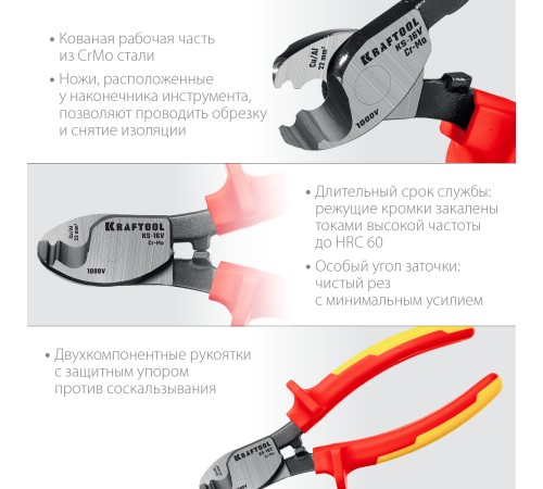KRAFTOOL 160 мм, до 9 мм, кабелерез диэлектрический KS-16V 23333-16V KRAFTOOL 160 мм, до 9 мм, кабелерез диэлектрический KS-16V 23333-16V
