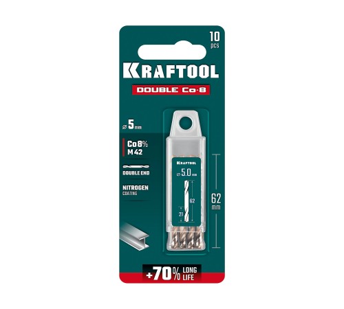 KRAFTOOL DOUBLE Сo-8 5х62мм, Сверло двухстороннее по металлу, сталь M42(+8%Co), класс А (29654-5.0-10) KRAFTOOL DOUBLE Сo-8 5х62мм, Сверло двухстороннее по металлу, сталь M42(+8%Co), класс А (29654-5.0-10)