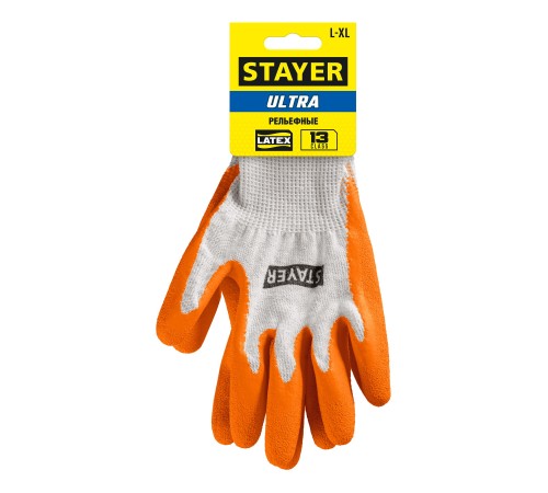 STAYER ULTRA, L-XL, х/б перчатки с рельефным латексным покрытием, противоскользящие (11403-XL) STAYER ULTRA, L-XL, х/б перчатки с рельефным латексным покрытием, противоскользящие (11403-XL)