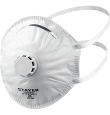 STAYER KV-80, класс защиты FFP1, коническая, 10 шт в коробке, фильтрующая полумаска с клапаном выдоха (11110-H10)