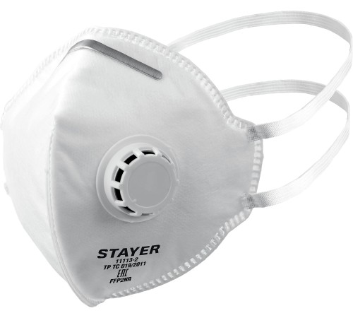 STAYER FV-95, класс защиты FFP2, плоская, фильтрующая полумаска с клапаном выдоха (11113-2) STAYER FV-95, класс защиты FFP2, плоская, фильтрующая полумаска с клапаном выдоха (11113-2)