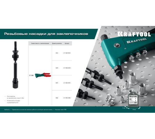 KRAFTOOL сменная насадка М5 для заклепочника Combo2-M6 (31180-M5) KRAFTOOL сменная насадка М5 для заклепочника Combo2-M6 (31180-M5)