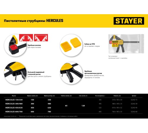 STAYER Hercules, 600/780 мм, пистолетная струбцина, Professional (32242-60) STAYER Hercules, 600/780 мм, пистолетная струбцина, Professional (32242-60)
