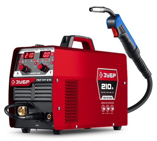 ЗУБР СИНЕРГИЯ, MIG / MAG, FCAW, MMA, TIG, 210 А, полуавтомат сварочный, с газом / без газа, горелка ПСГ-220 (ПСГ-М7-210)