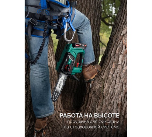 ЗУБР 20 В, 250 мм шина, 1 АКБ LMS (2 Ач), пила цепная аккумуляторная (ПЦБ-2025-21)