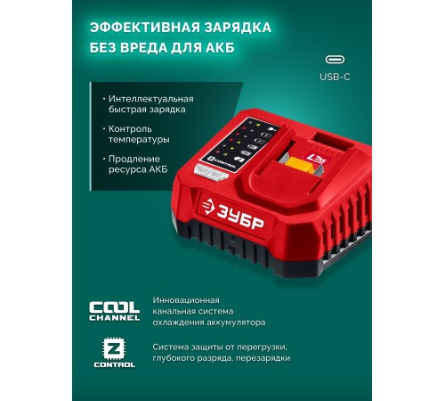 ЗУБР 20 В, 250 мм шина, 1 АКБ LMS (2 Ач), пила цепная аккумуляторная (ПЦБ-2025-21)